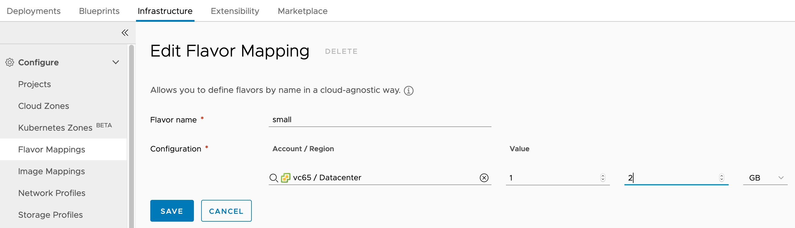 Flavor Mapping configuration page